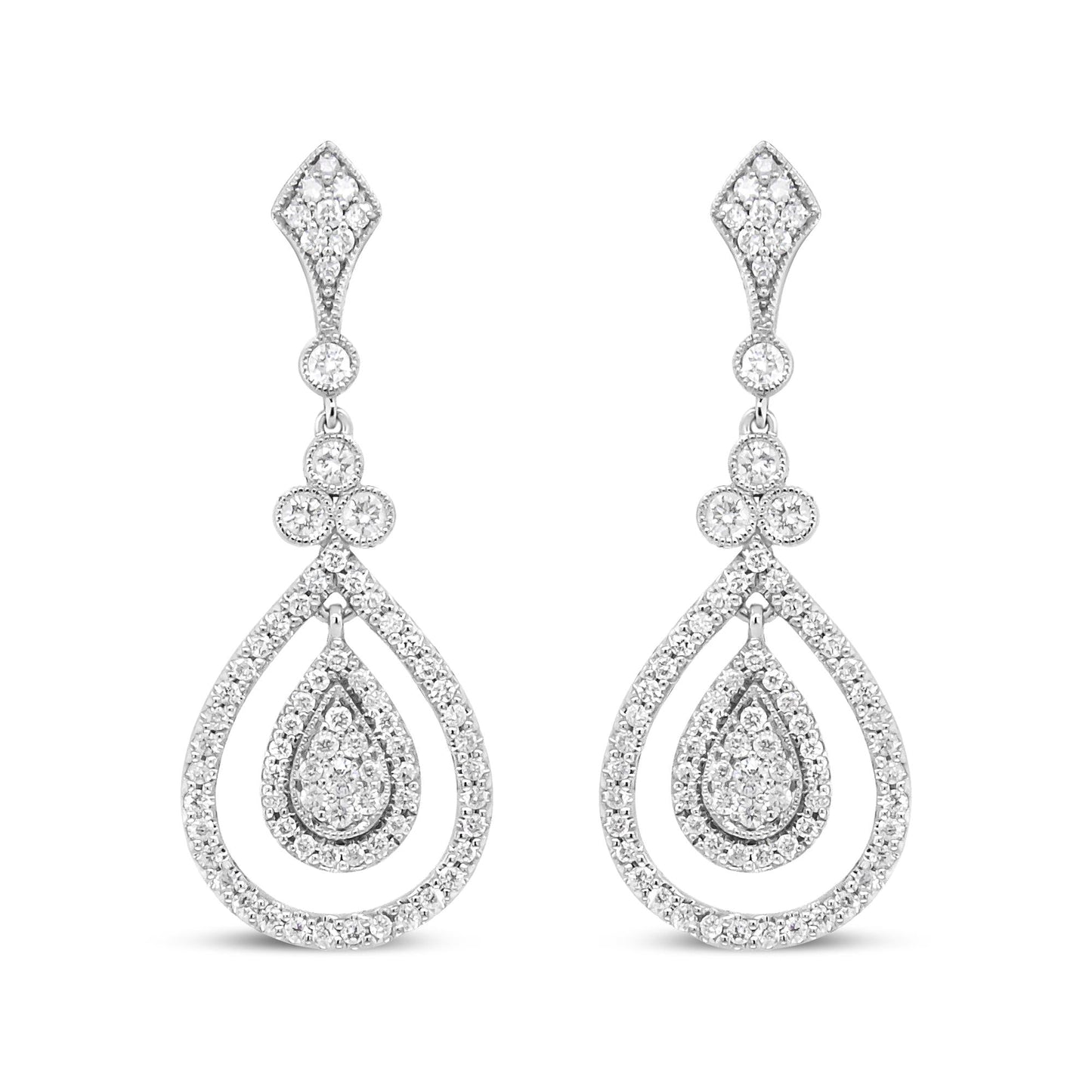 18K White Gold 1 1/4 Cttw Round Diamond Openwork Teardrop-Shaped