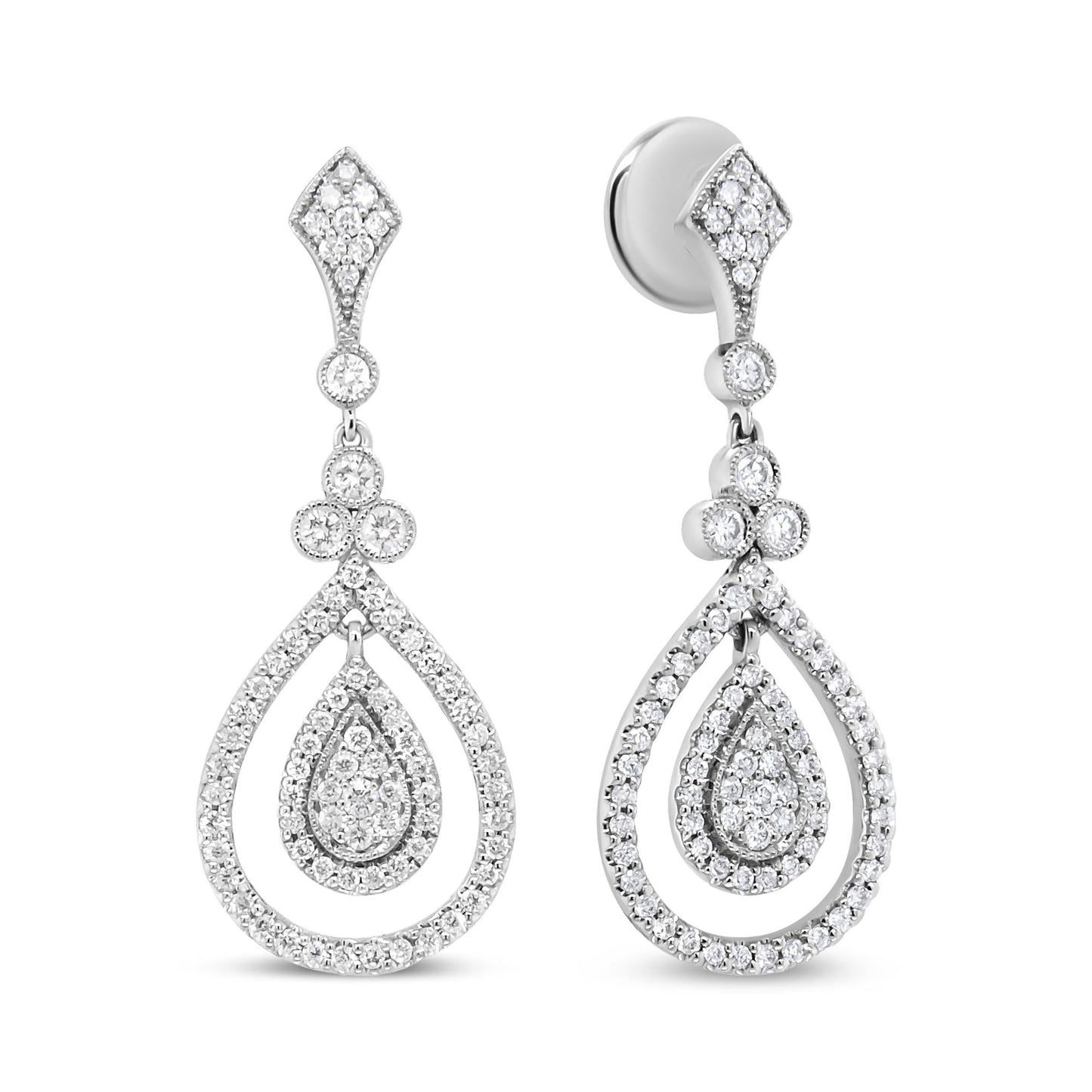 18K White Gold 1 1/4 Cttw Round Diamond Openwork Teardrop-Shaped