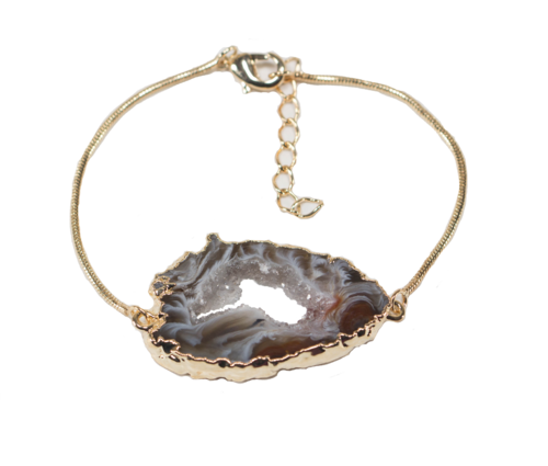 Agate Geode Bracelet with Gold or Silver Trim