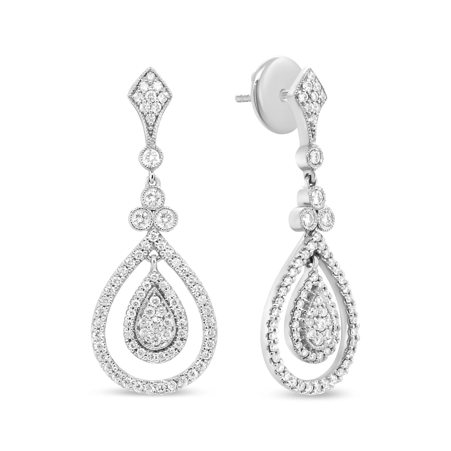 18K White Gold 1 1/4 Cttw Round Diamond Openwork Teardrop-Shaped