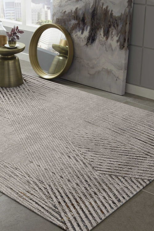 6inches x 9inches Ivory or Grey Faded Geometric Lines Indoor Area Rug