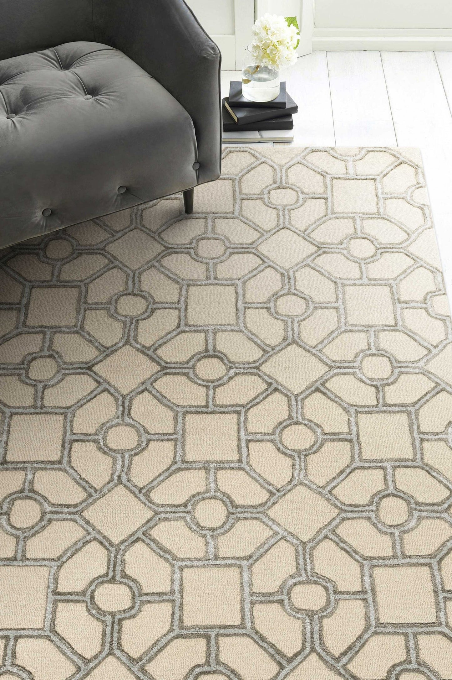 5inchesx7inches Beige Hand Tufted Geometric Indoor Area Rug