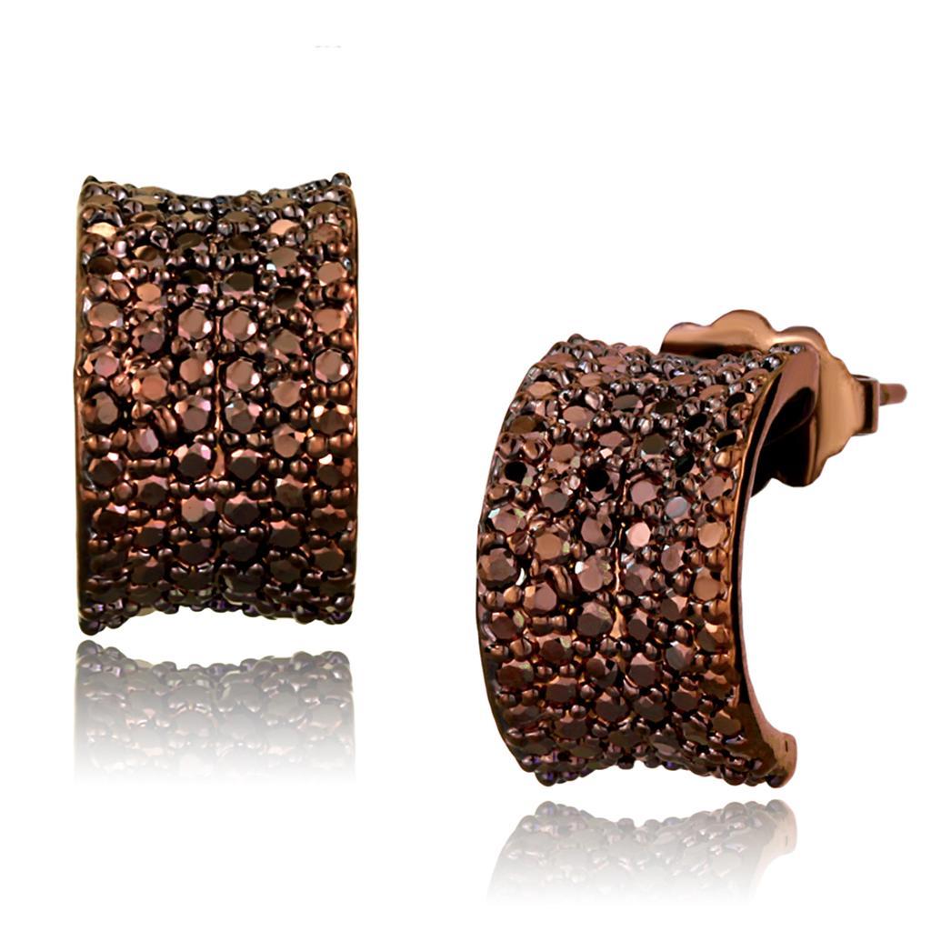 3W1119 - IP Coffee light Brass Earrings with AAA Grade CZ in Light Co