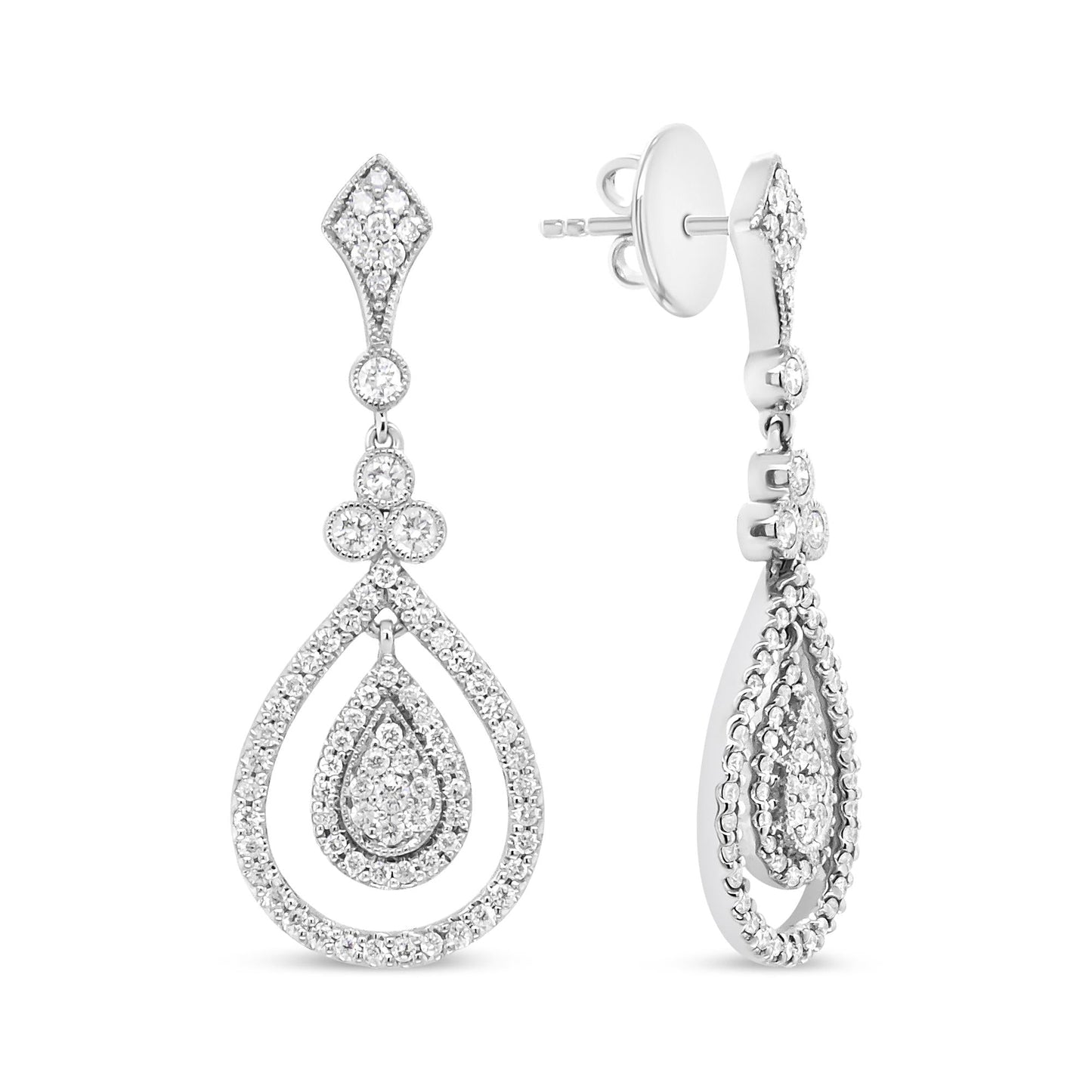 18K White Gold 1 1/4 Cttw Round Diamond Openwork Teardrop-Shaped
