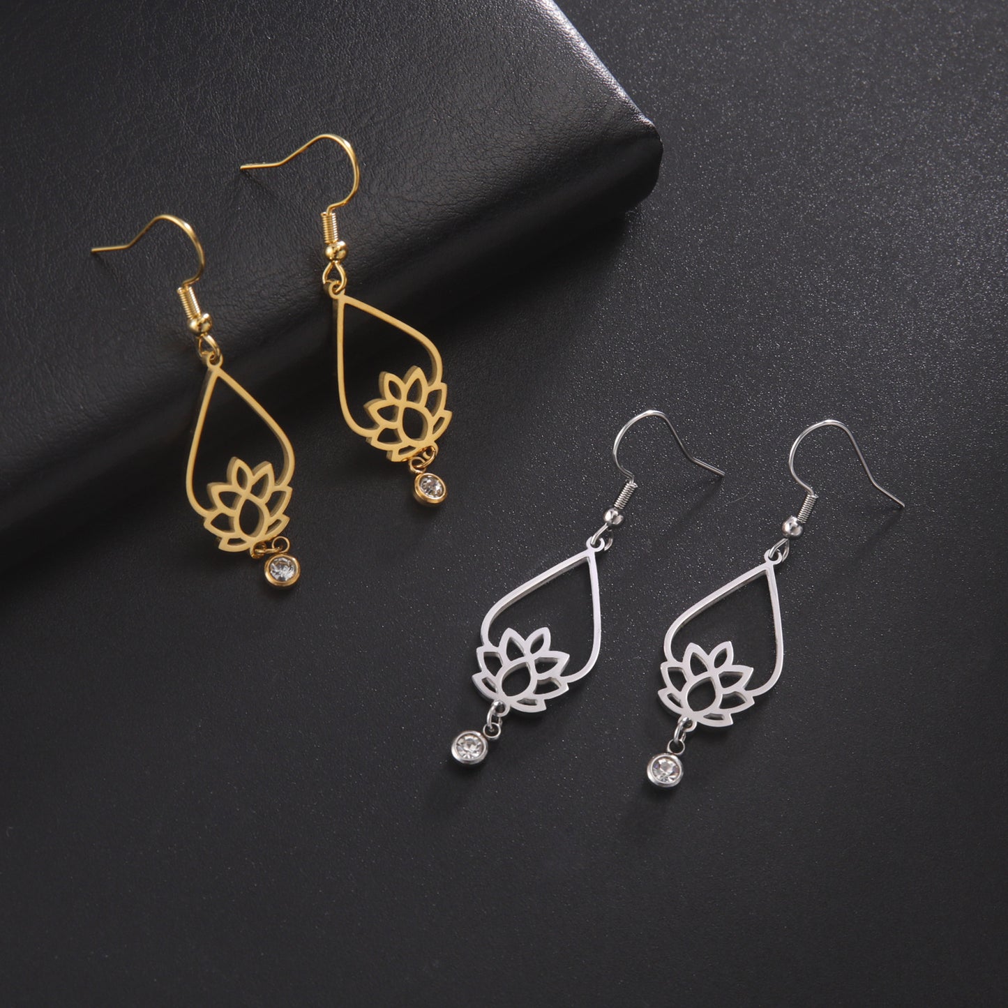 Vintage Water Drop Lotus Women's Earrings
