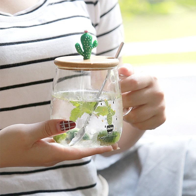 500ml Transparent Cactus Flamingo Tea Glass
