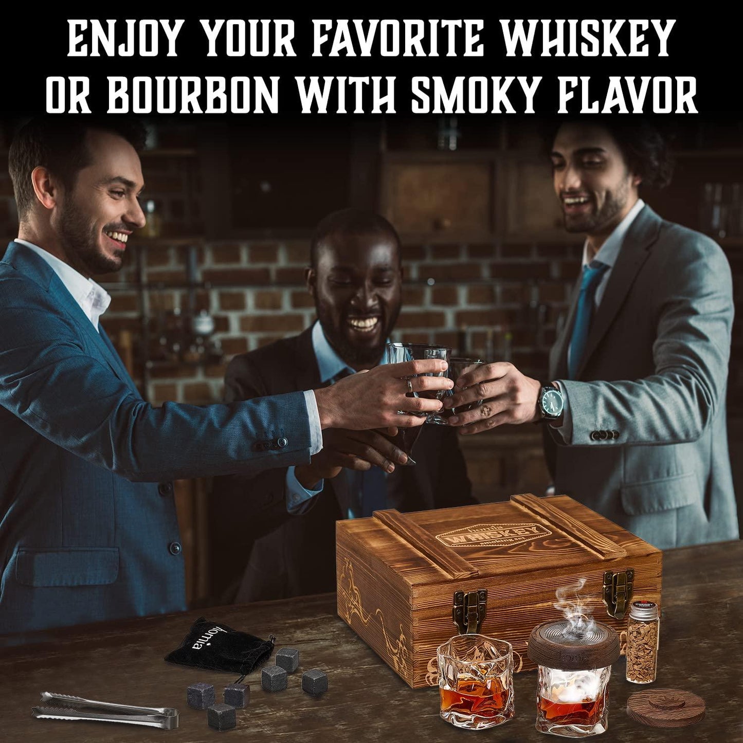Whiskey Gift Set 13 pcs Wooden Smoker Old Fashioned Glasses 2 pcs