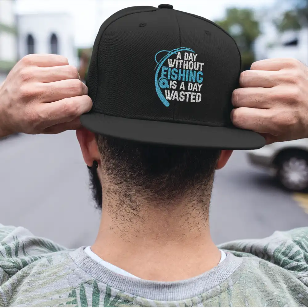 A Day Without Fishing Embroidered Flat Bill Cap