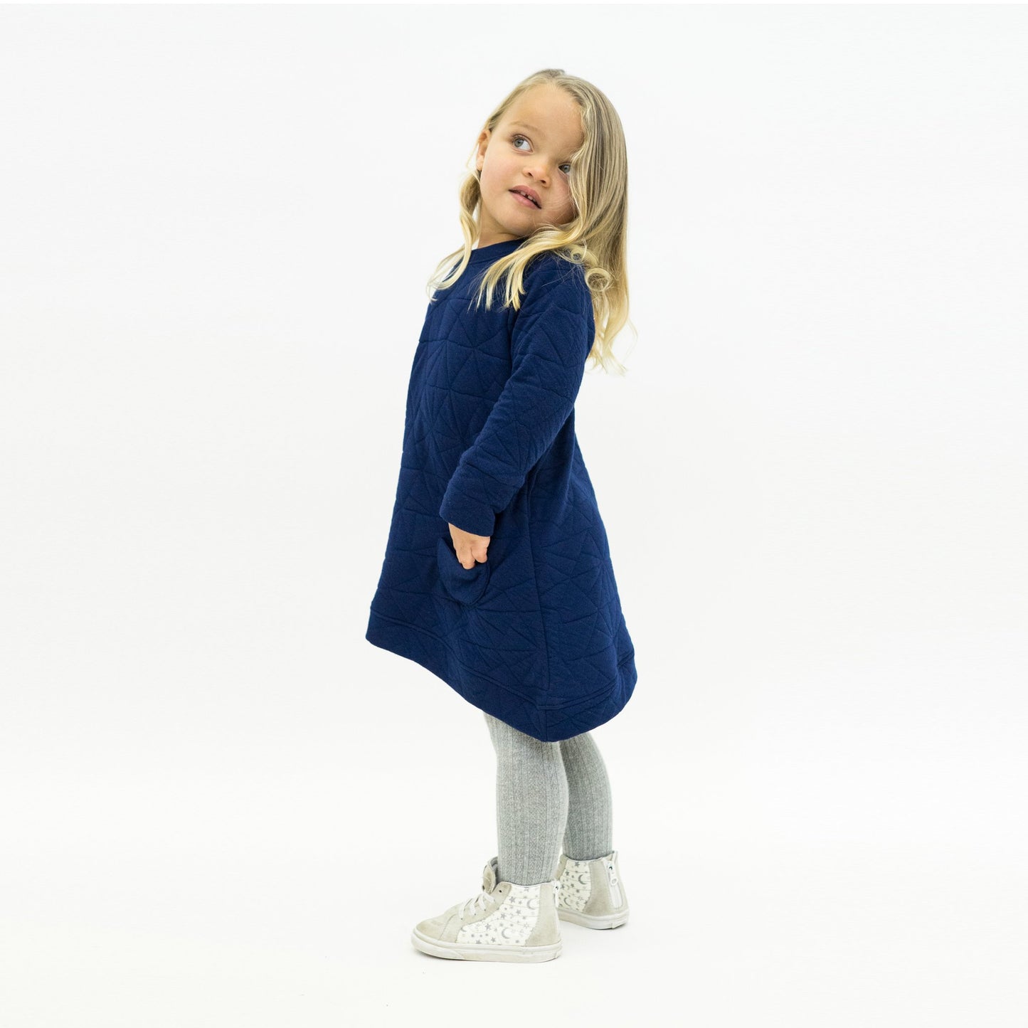 Asymmetric Dress - Quilted Deep Blue