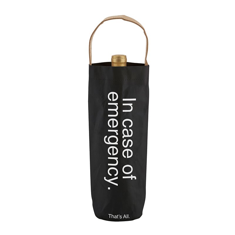 In Case Of Emergency Black Wine Bottle Bag | Gloss Black | Holds
