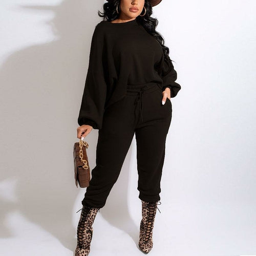 Women Two Piece Casual Sweat Suits Long Sleeve Casual Sweatshirt Top &