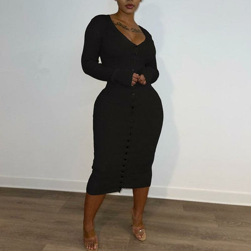 Ribbed Button Down Midi Dress