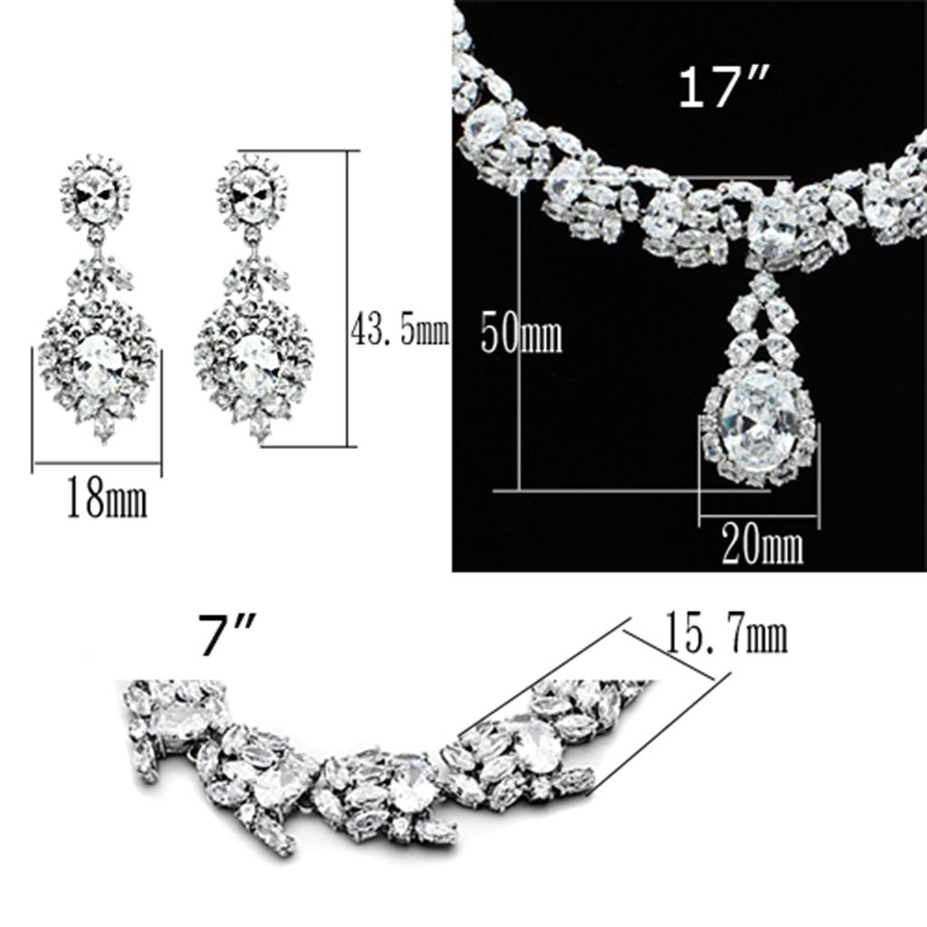 LO2333 - Rhodium Brass Jewelry Sets with AAA Grade CZ in Clear