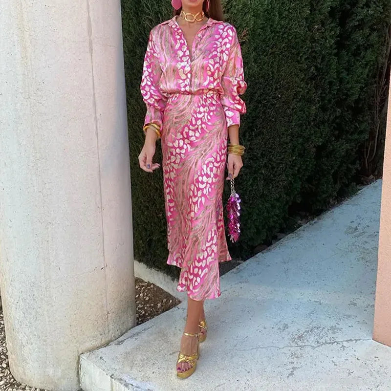 2024 Spring Summer Women Print 2 Piece Sets Outfit Casual Loose Plus Size S-3XL Long Sleeve Shirts Skirt Suit Outfit Streetwear