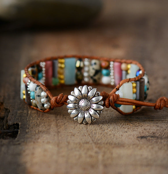 Women Boho Bracelet Tube Shape Natural Stone