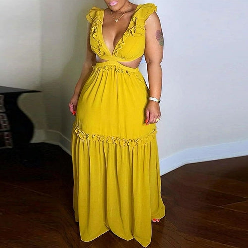 Sleeveless Back Lace Up Maxi Dress