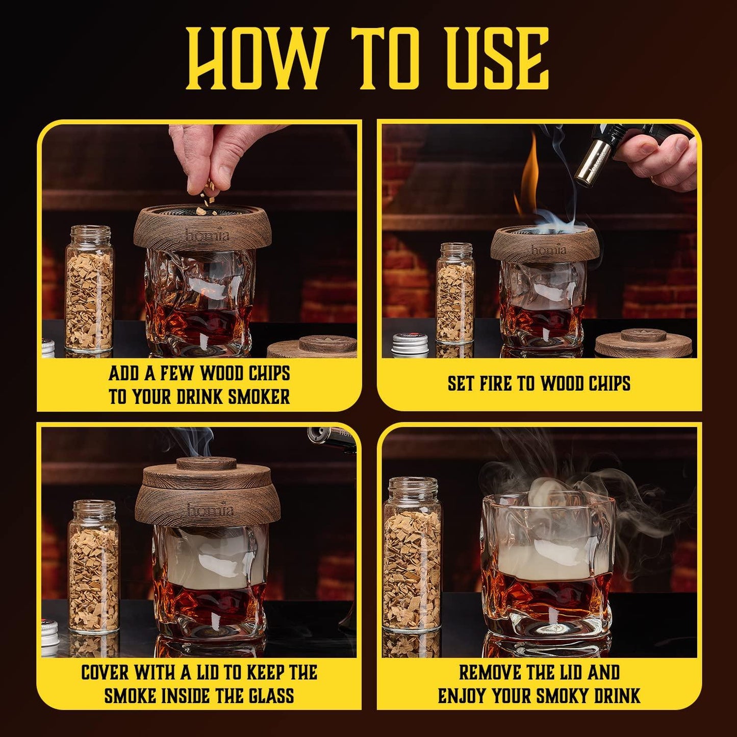 Whiskey Gift Set 13 pcs Wooden Smoker Old Fashioned Glasses 2 pcs