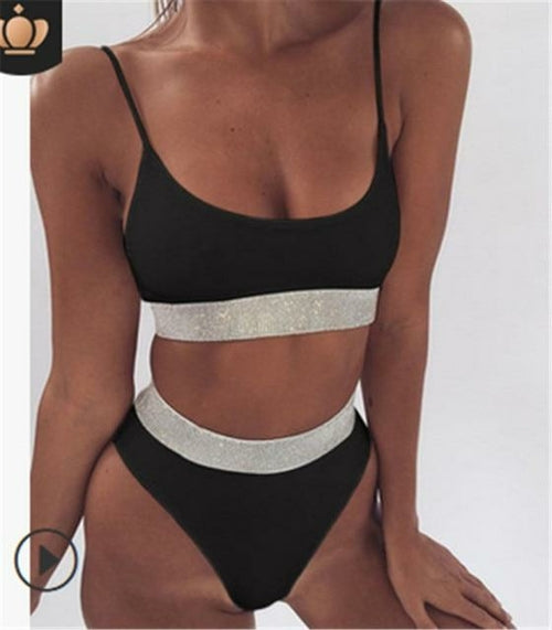 Two-Pieces Sexy Women Sequined Crystal Bikini Set Ladies Rhinestone