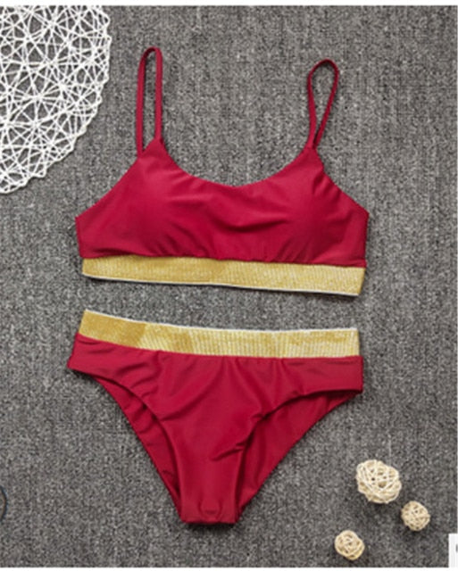 Two-Pieces Sexy Women Sequined Crystal Bikini Set Ladies Rhinestone