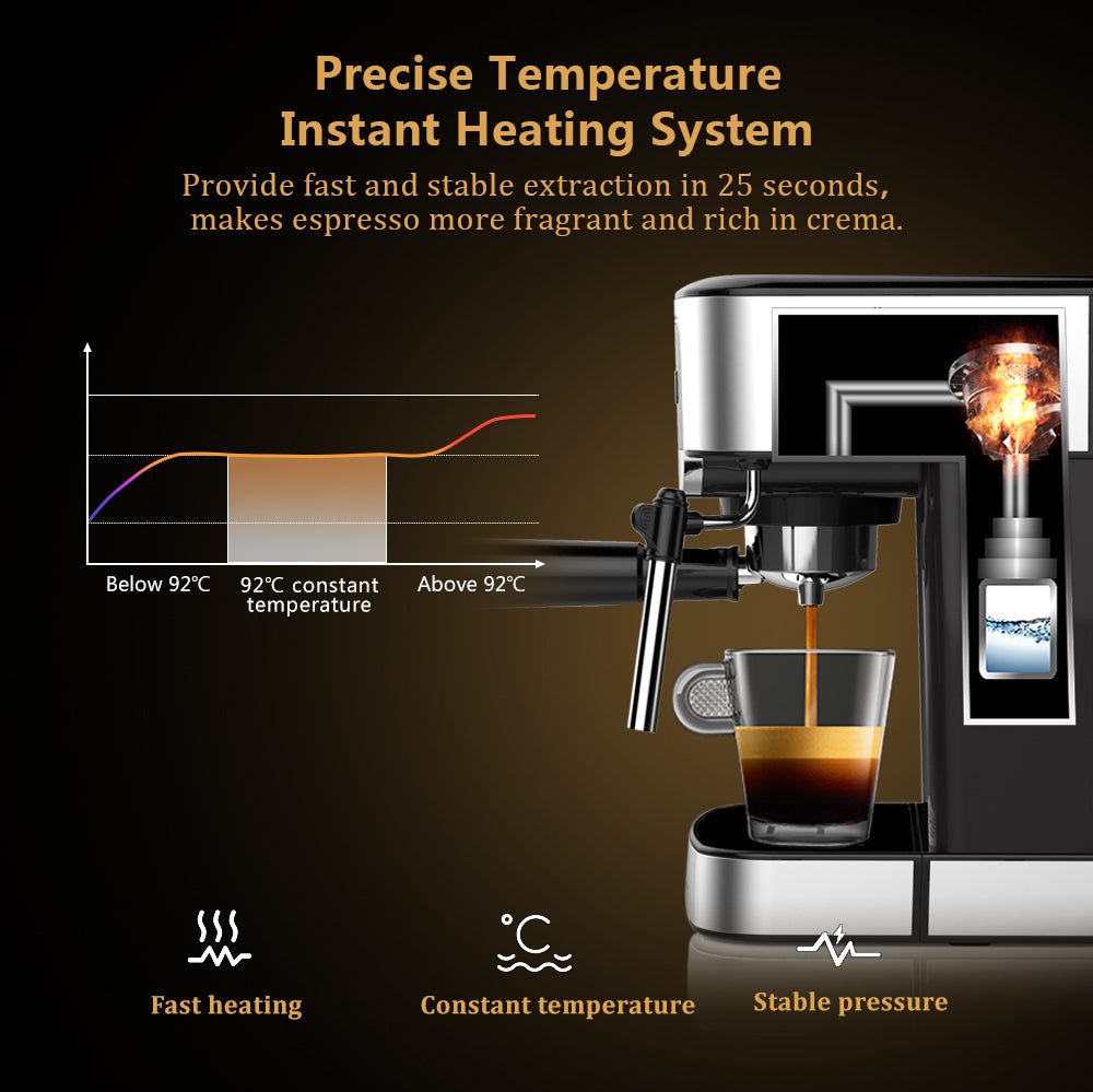 1200W 20 Bar Espresso Coffee Machine Instant Preheat Coffee Maker with