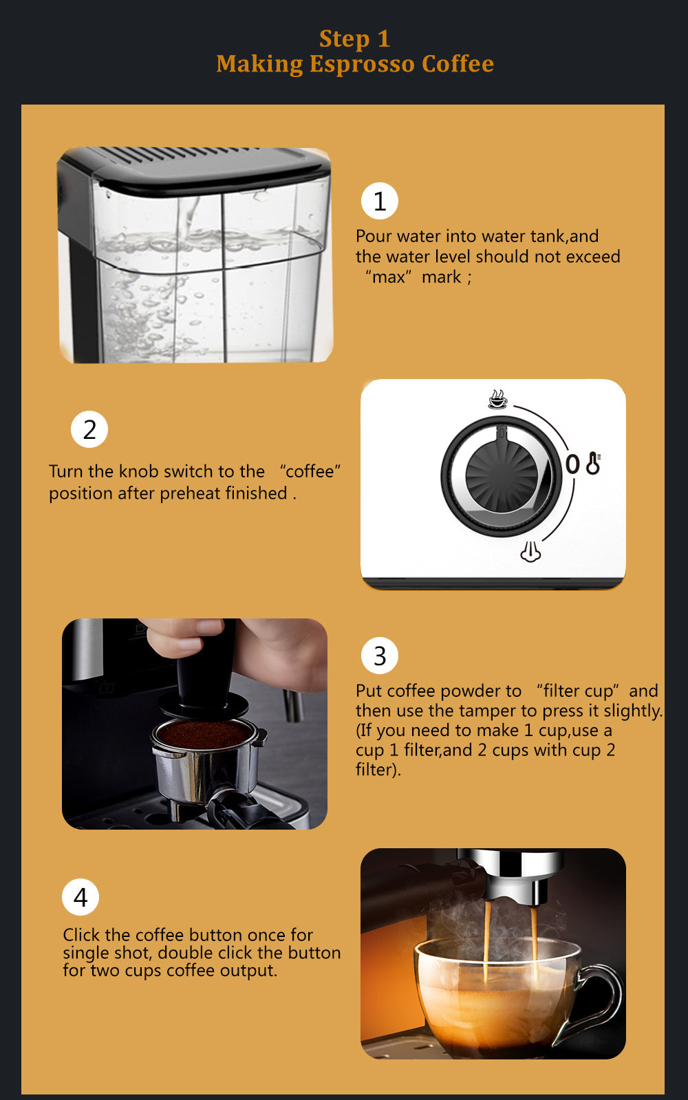 1200W 20 Bar Espresso Coffee Machine Instant Preheat Coffee Maker with