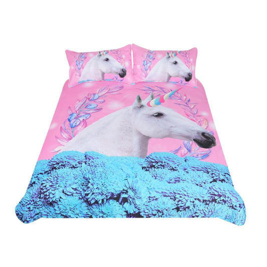 Unicorn Bedding Set Pink and Blue Duvet Cover Set
