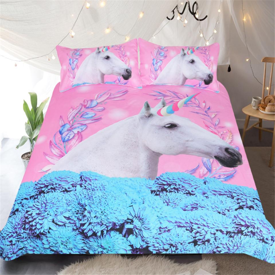 Unicorn Bedding Set Pink and Blue Duvet Cover Set