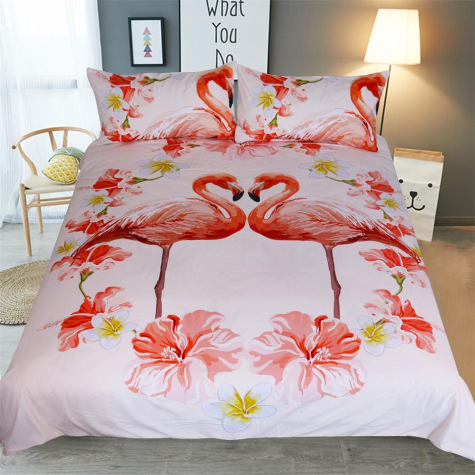 Flamingo Kids Bedding Set Love Heart Bed Cover