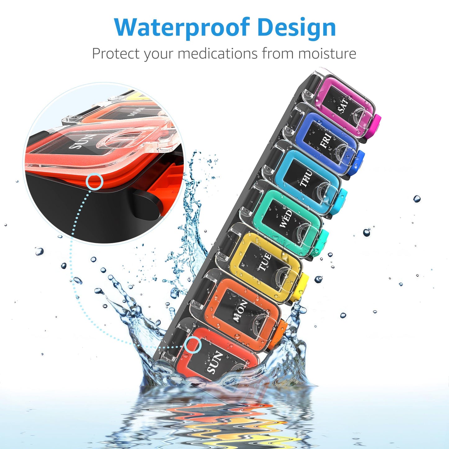 Weekly Medicine Pill Organizer Waterproof 7 Day Large Pill Box Daily