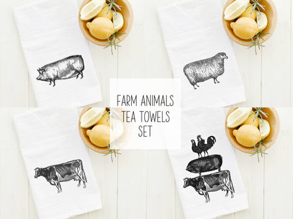 Assorted Farm Animals Set of 4 - Cotton Tea Towels