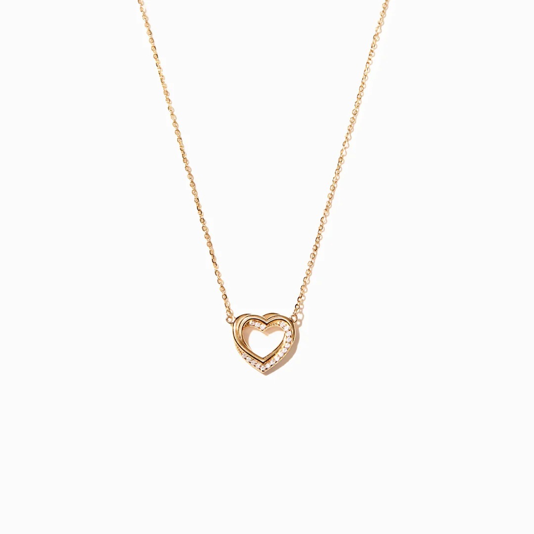 S925 Sterling Silver Overlapping Double Hollow Heart Necklace For Women