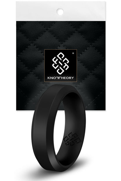 Smooth Black Bevel Edge Breathable Silicone Ring For Men and Women