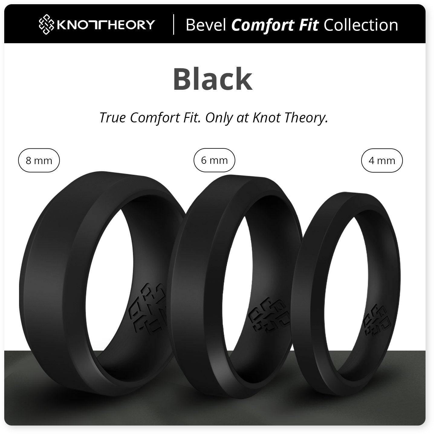 Smooth Black Bevel Edge Breathable Silicone Ring For Men and Women