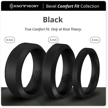 Smooth Black Bevel Edge Breathable Silicone Ring For Men and Women