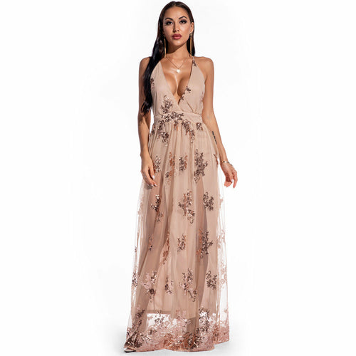 Sexy Sparkly Maxi Dress with Spaghetti Straps