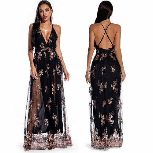Sexy Sparkly Maxi Dress with Spaghetti Straps