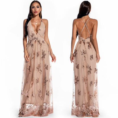 Sexy Sparkly Maxi Dress with Spaghetti Straps
