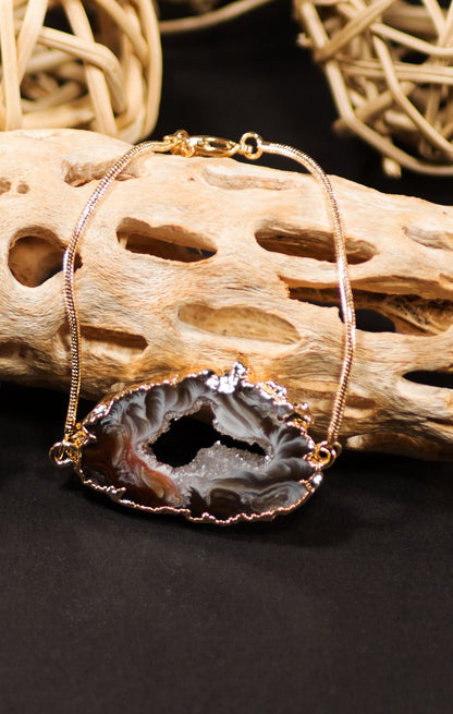 Agate Geode Bracelet with Gold or Silver Trim