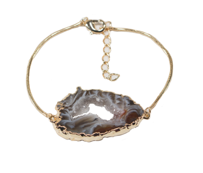 Agate Geode Bracelet with Gold or Silver Trim