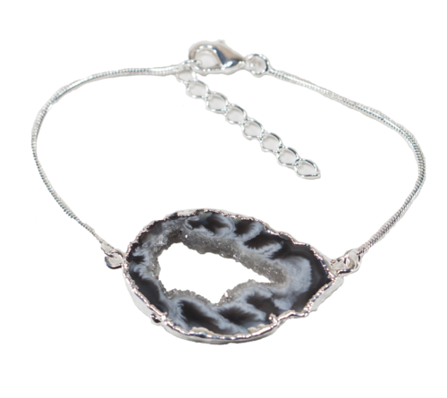 Agate Geode Bracelet with Gold or Silver Trim
