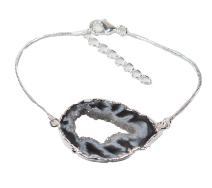 Agate Geode Bracelet with Gold or Silver Trim