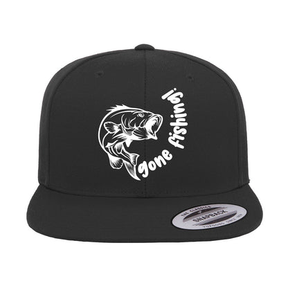 Gone Fishing Embroidered Flat Bill Cap