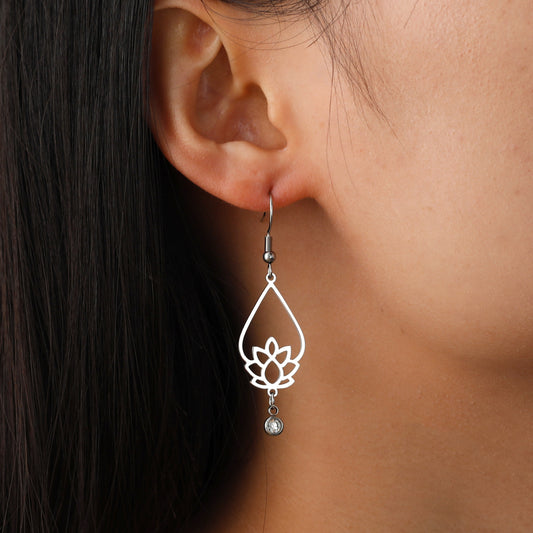 Vintage Water Drop Lotus Women's Earrings