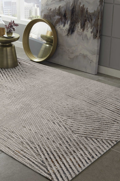 6inches x 9inches Ivory or Grey Faded Geometric Lines Indoor Area Rug