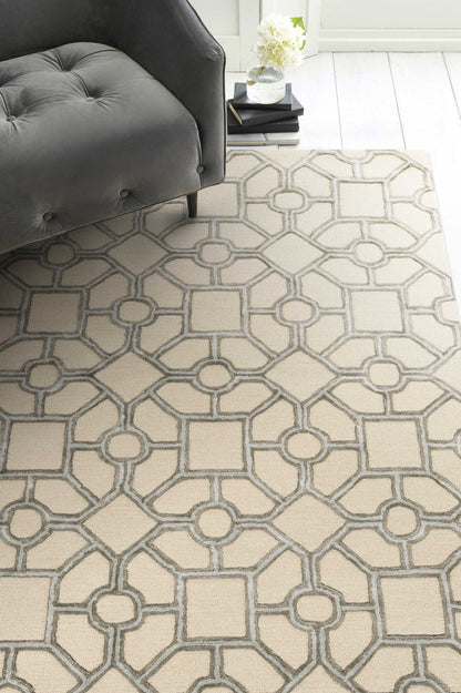 5inchesx7inches Beige Hand Tufted Geometric Indoor Area Rug