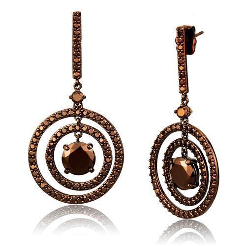 3W1109 - IP Coffee light Brass Earrings with AAA Grade CZ  in Light Co