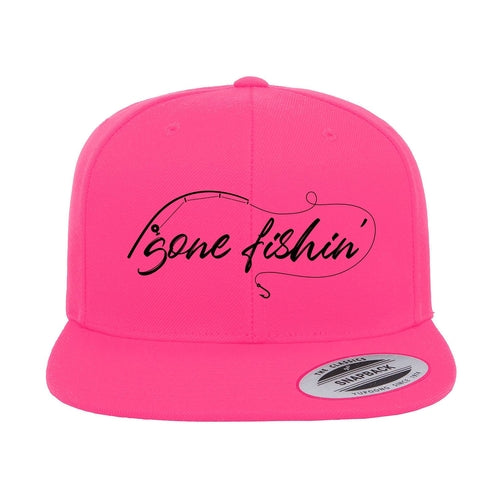 Gone Fishing with Rod Embroidered Flat Bill Cap