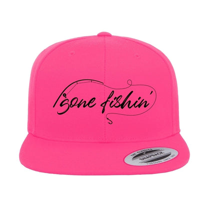Gone Fishing with Rod Embroidered Flat Bill Cap