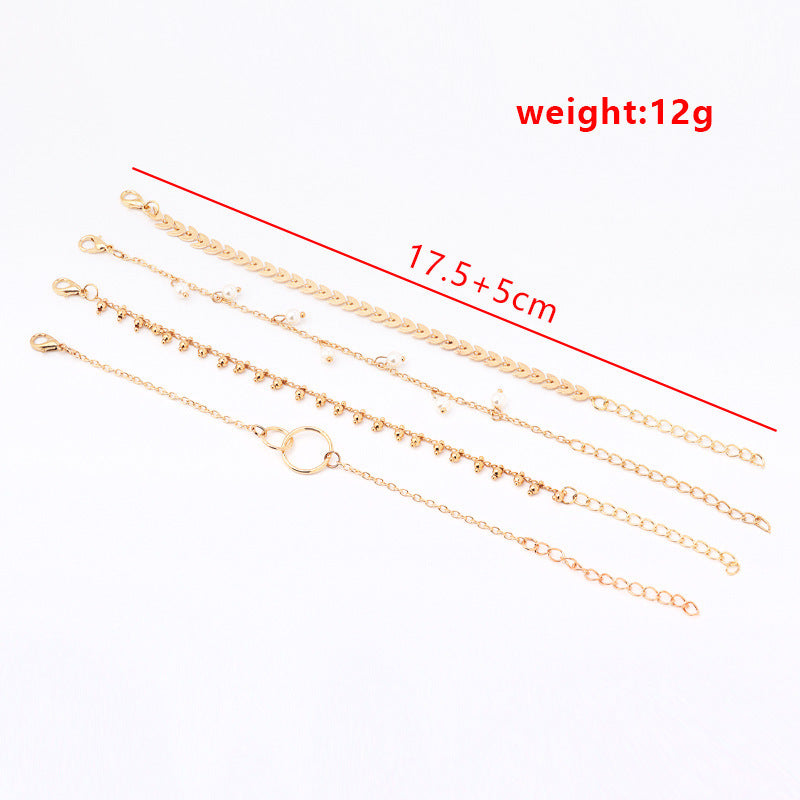 Simple Geometric Circle Wheat Ear Pearl Pendant 4-piece Set Bracelet