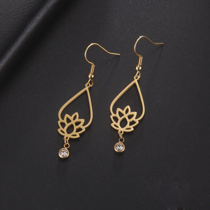 Vintage Water Drop Lotus Women's Earrings